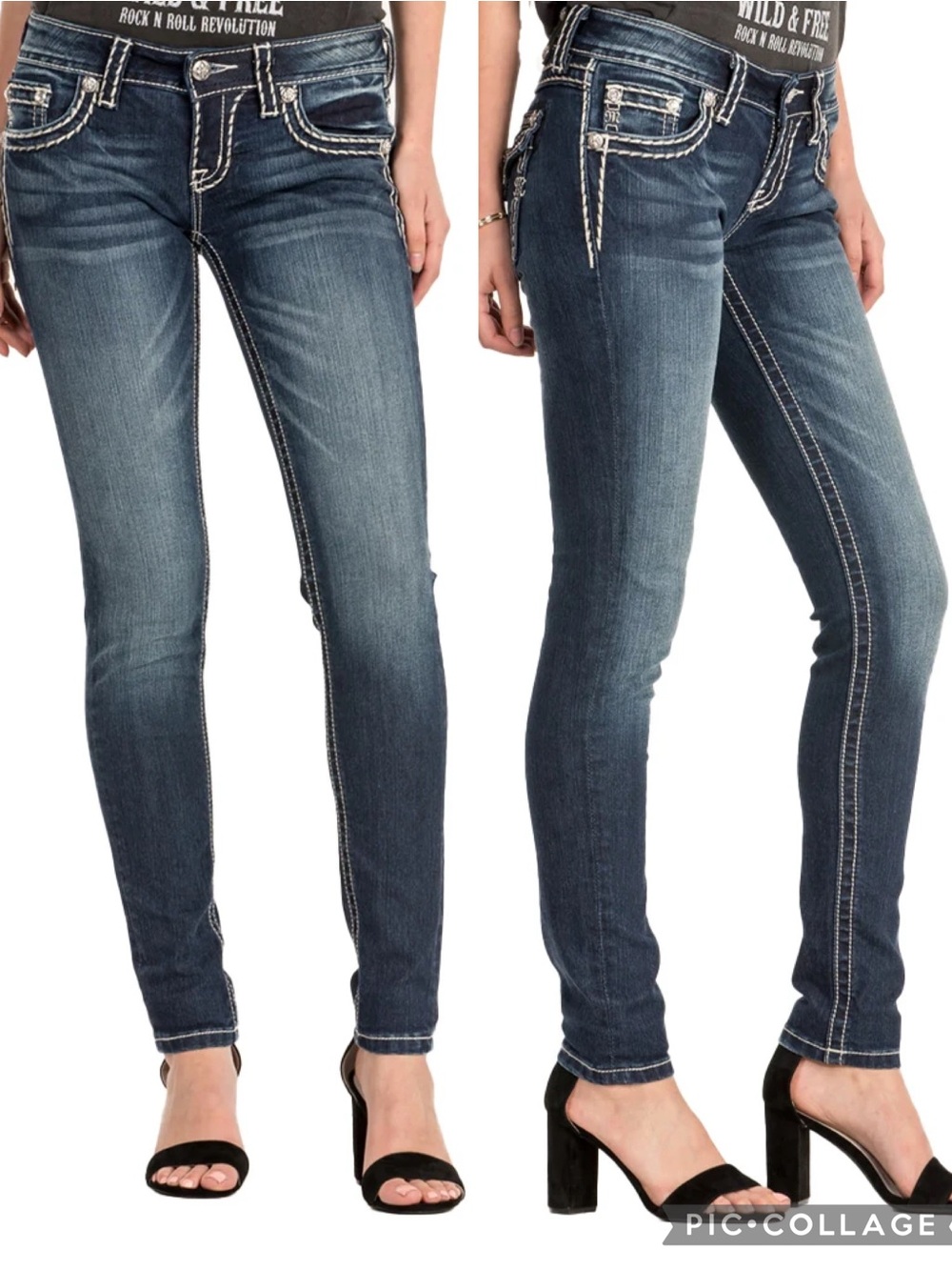 Miss Me Mid-Rise Saddle Stitch Sequin Rhinestone Bling Embellished Skinny Jeans